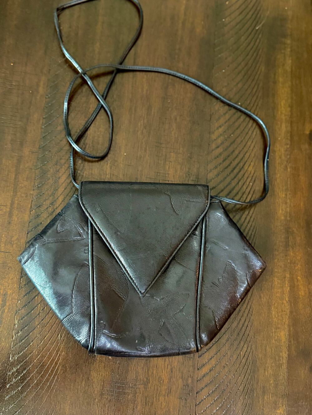 VTG 80s Carlos FALCHI for Hanae Mori leather butterfly crossbody black